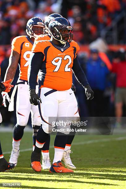 Sylvester Williams of the Denver Broncos looks on during the game against the Pittsburgh Steelers at Sports Authority Field At Mile High on January...