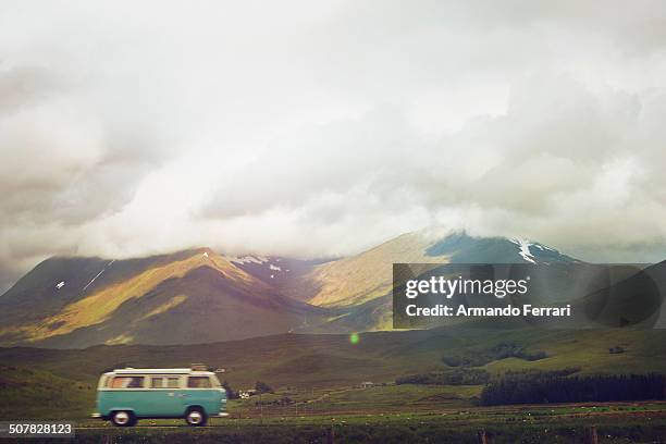 Campervan traveling through Scottish Highlands, Scotland