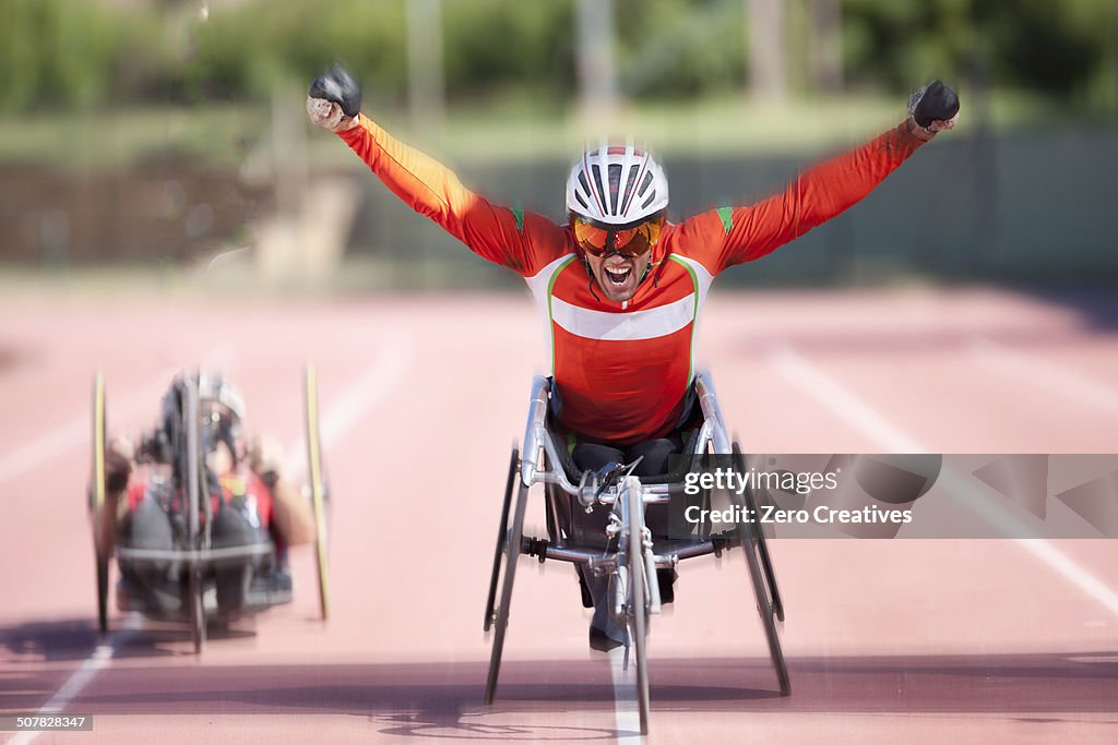 Athlete at finishing line in para-athletic competition