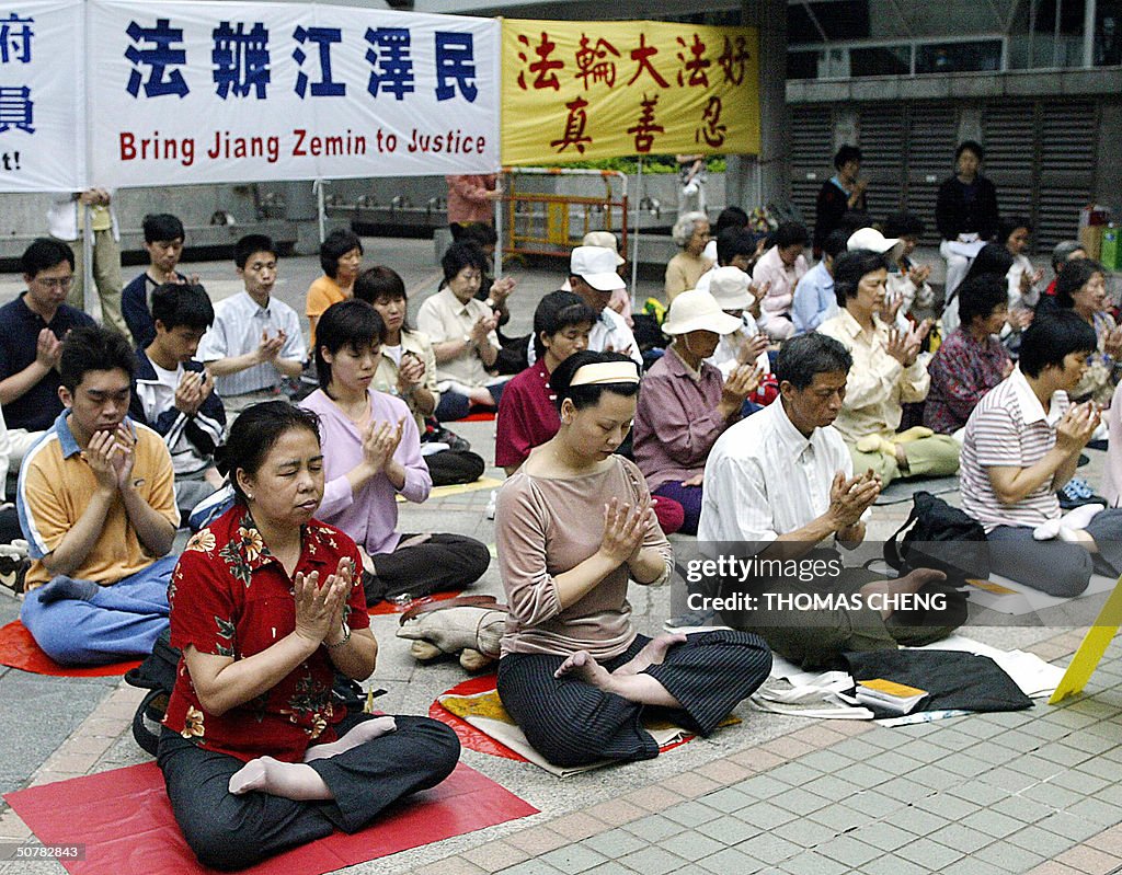 Members of Falun Gong stage their protes