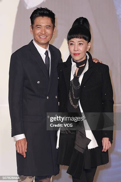 Actor Chow Yun-fat and his wife attend the gala premiere of director Andrew Lau and director Wong Jing's film "From Vegas To Macau III" on January...