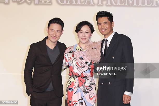 Actor and singer Jacky Cheung , actress Carina Lau and actor Chow Yun-Fat attend the gala premiere of director Andrew Lau and director Wong Jing's...