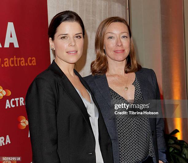 Neve Campbell and Molly Parker attend the 2016 ACTRA National Award of Excellence at The Beverly Hilton Hotel on January 31, 2016 in Beverly Hills,...
