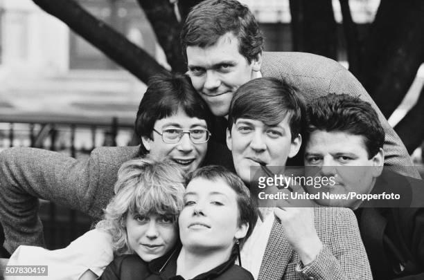 Stars of the television comedy series Alfresco posed together in London on 25th April 1983. Clockwise from top left: Ben Elton, Hugh Laurie, Stephen...