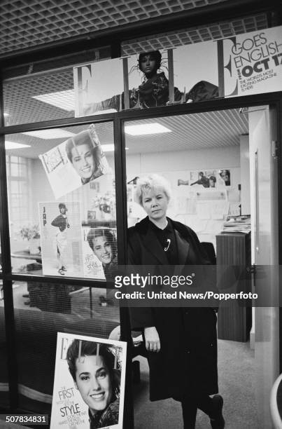 Editor of Elle Magazine Sally Brampton in the doorway to her office in London on 16th October 1985.