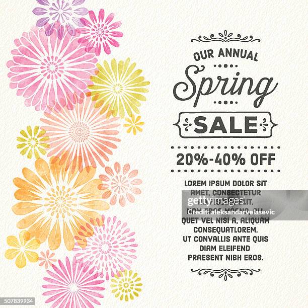 watercolor spring flowers - spring invitation stock illustrations