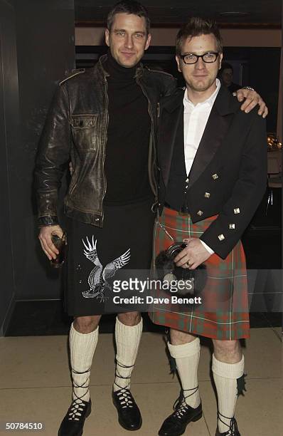 Actors Gerard Butler and Ewan Mcgregor attend the charity "Burns Night" event in aid of Sargents Cancer Care and the Rachel House Childrens Hospice,...