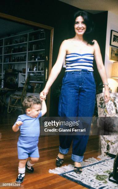 The Spanish actress Concha Velasco with her son, 27th June 1980, Madrid, Spain. .