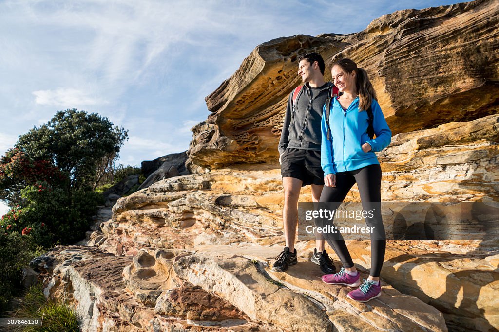 Happy couple hiking