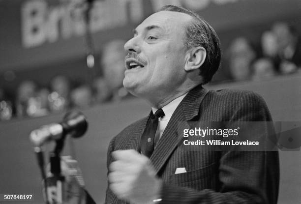 Conservative Party politician Enoch Powell speaks at the Conservative Party Conference in Brighton, 9th October 1969.