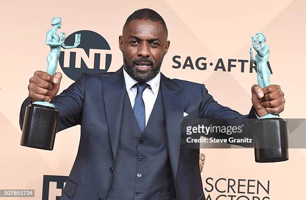 Idris Elba poses at the 22nd Annual Screen Actors Guild Awards at The Shrine Auditorium on January 30, 2016 in Los Angeles, California.