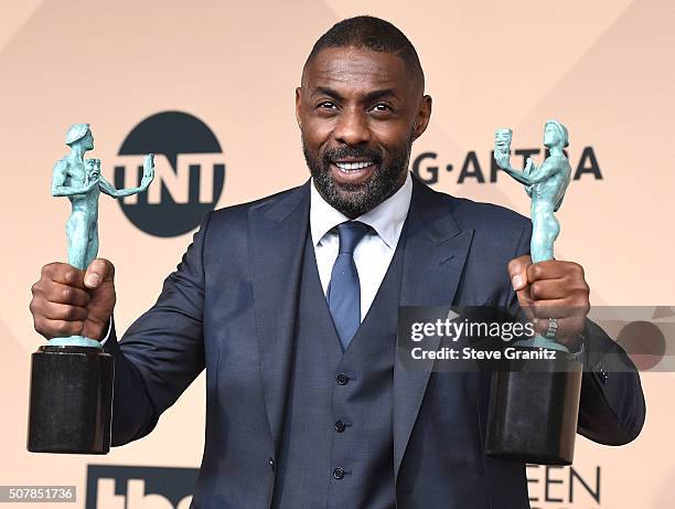 Idris Elba poses at the 22nd Annual Screen Actors Guild Awards at The Shrine Auditorium on January 30, 2016 in Los Angeles, California.