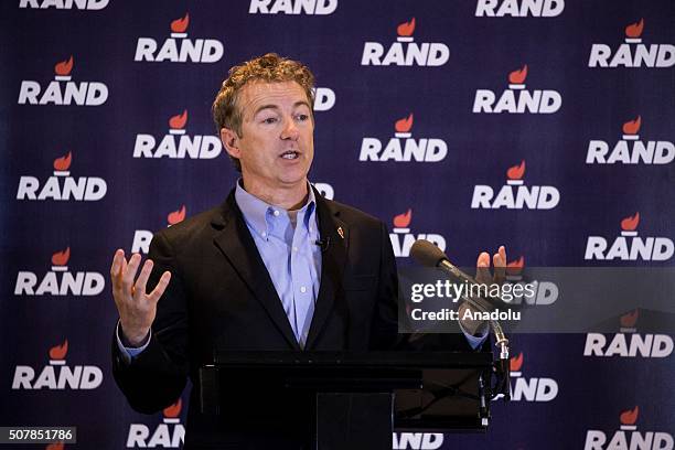 Republican Presidential Candidate Senator Rand Paul speaks during a campaign rally at the University of Iowa in Iowa City, Iowa, USA on January 31,...