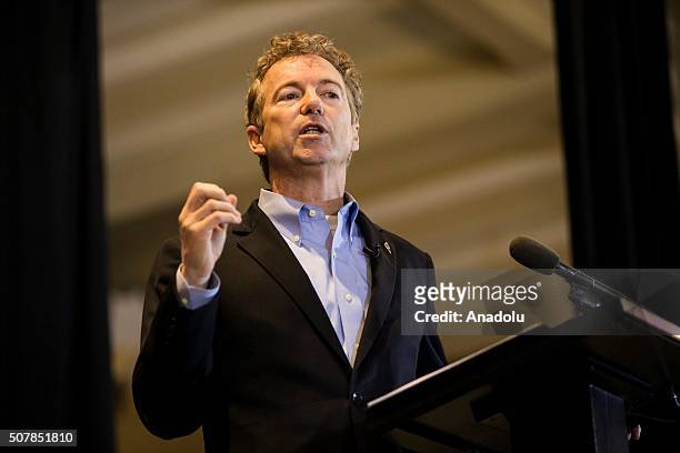 Republican Presidential Candidate Senator Rand Paul speaks during a campaign rally at the University of Iowa in Iowa City, Iowa, USA on January 31,...