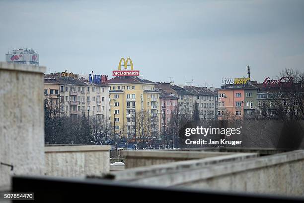 General view of the city skyline from the National Palace of Culture on January 31, 2016 in Sofia, Bulgaria.