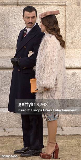 Blanca Suarez and Javier Rey are seen during the filming of 'Lo Que Escondian Sus Ojos' Tv serie on January 29, 2016 in Madrid, Spain.
