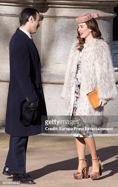 Blanca Suarez and Javier Rey are seen during the filming of 'Lo Que Escondian Sus Ojos' Tv serie on January 29, 2016 in Madrid, Spain.