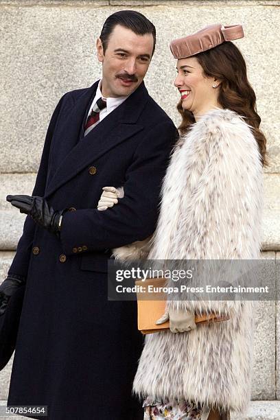 Blanca Suarez and Javier Rey are seen during the filming of 'Lo Que Escondian Sus Ojos' Tv serie on January 29, 2016 in Madrid, Spain.