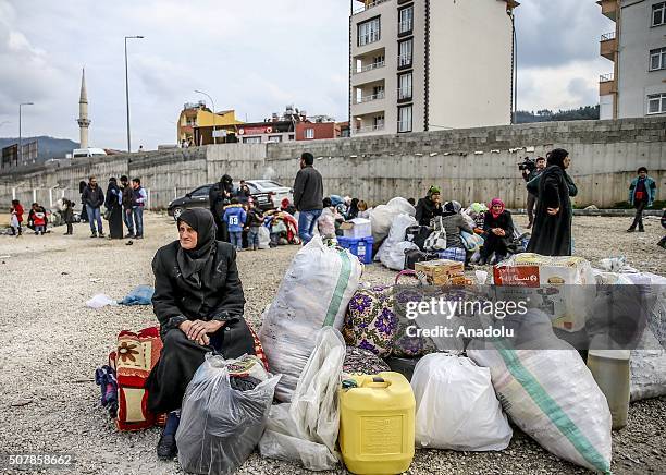 Turkmen and Arab families, fled from their homes due to Russian and Assad Regime forces attacks to Turkmen villages in Lattakia, wait for...