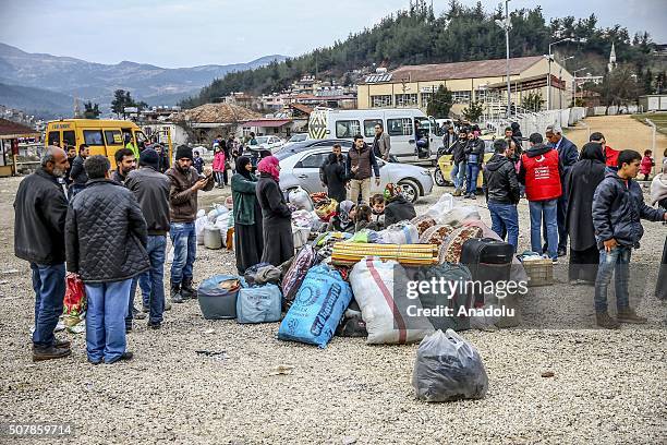 Turkmen and Arab families, fled from their homes due to Russian and Assad Regime forces attacks to Turkmen villages in Lattakia, wait for...