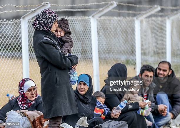 Turkmen and Arab families, fled from their homes due to Russian and Assad Regime forces attacks to Turkmen villages in Lattakia, wait for...