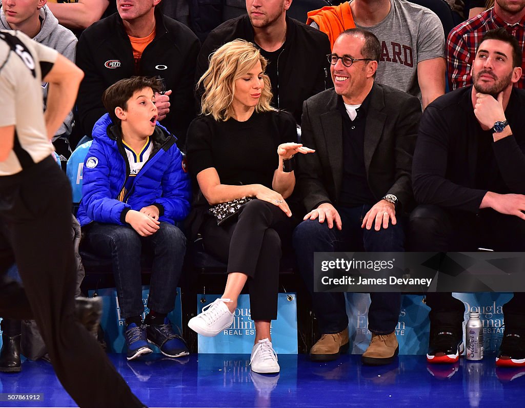 Celebrities Attend The Golden State Warriors Vs New York Knicks Game - January 31, 2016