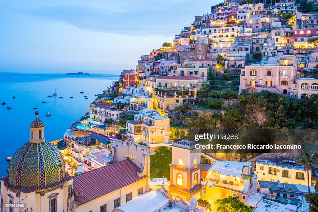 Positano at dusk, Amalfi Coast