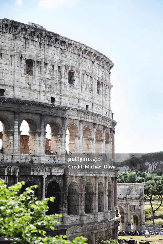 Outside the Roman colosseum with arch Constantine