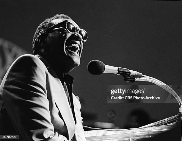 American singer, pianist and songwriter Ray Charles performs as a guest on the TV special, 'A Special Kenny Rogers,' April 12, 1979.