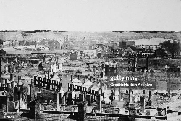 Aerial view of the ruins of the city of Richmond after General Sherman's 'March to the Sea' campaign which began in Atlanta on November 15 and ended...