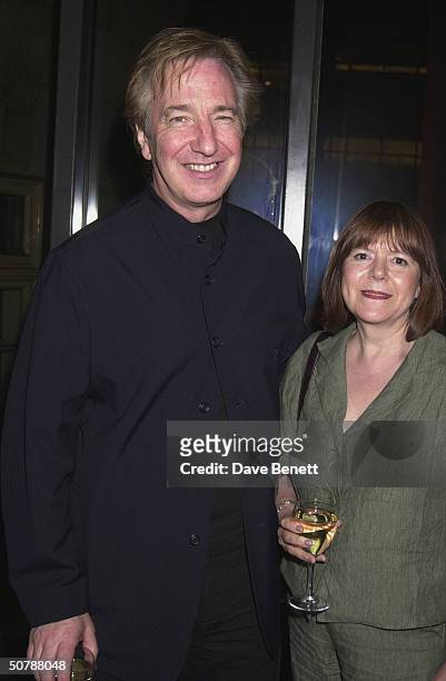 Alan Rickman and partner Rima Horton at the party for the play 'Mouth To Mouth' on May 21 at the Terrace in Meridian Picadilly in London.