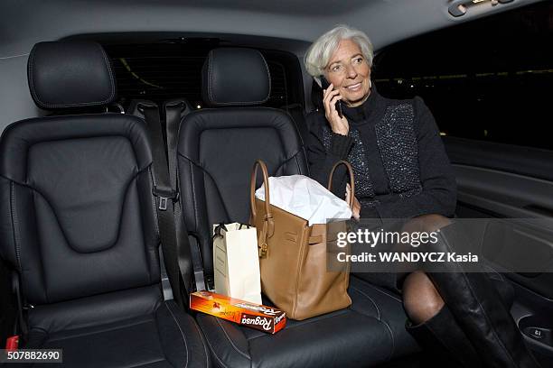 Director of the IMF Christine Lagarde in Paris just returns from the World Economic Forum in Davos on January 23, 2016.