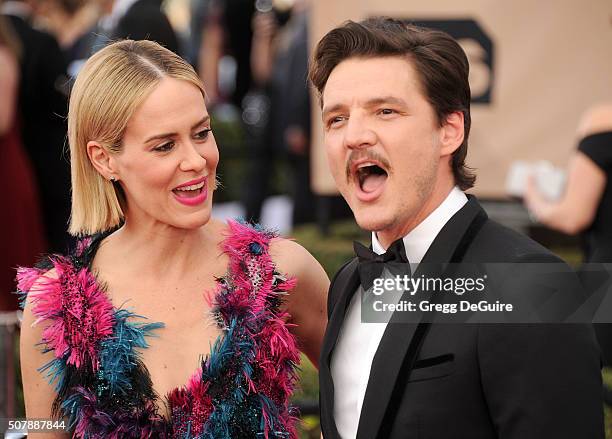 Actors Sarah Paulson and Pedro Pascal arrive at the 22nd Annual Screen Actors Guild Awards at The Shrine Auditorium on January 30, 2016 in Los...