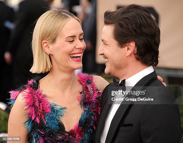 Actors Sarah Paulson and Pedro Pascal arrive at the 22nd Annual Screen Actors Guild Awards at The Shrine Auditorium on January 30, 2016 in Los...