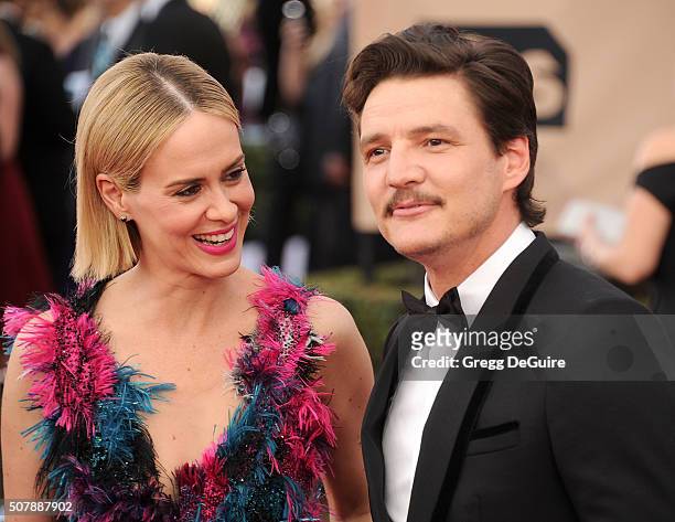 Actors Sarah Paulson and Pedro Pascal arrive at the 22nd Annual Screen Actors Guild Awards at The Shrine Auditorium on January 30, 2016 in Los...