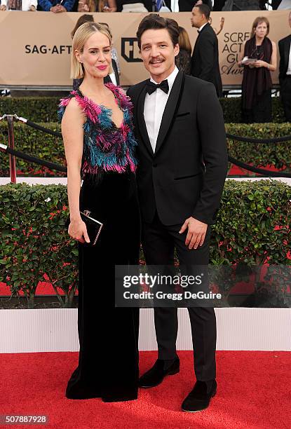 Actors Sarah Paulson and Pedro Pascal arrive at the 22nd Annual Screen Actors Guild Awards at The Shrine Auditorium on January 30, 2016 in Los...