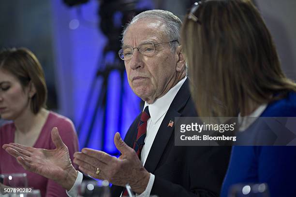 Senator Charles "Chuck" Grassley, a Republican from Iowa, speaks during a Bloomberg Politics interview in Des Moines, Iowa, U.S., on Monday. Feb. 1,...