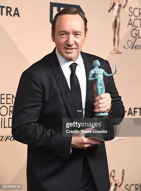 Kevin Spacey poses at the 22nd Annual Screen Actors Guild Awards at The Shrine Auditorium on January 30, 2016 in Los Angeles, California.