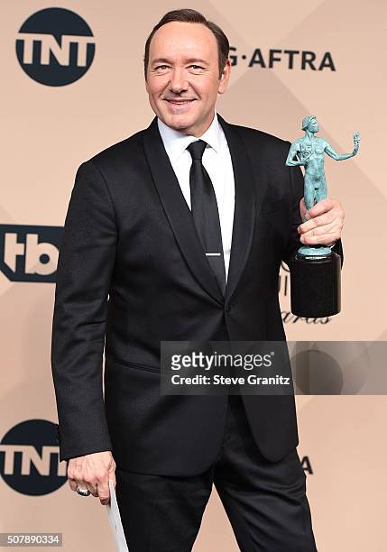Kevin Spacey poses at the 22nd Annual Screen Actors Guild Awards at The Shrine Auditorium on January 30, 2016 in Los Angeles, California.