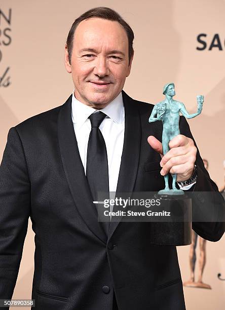 Kevin Spacey poses at the 22nd Annual Screen Actors Guild Awards at The Shrine Auditorium on January 30, 2016 in Los Angeles, California.