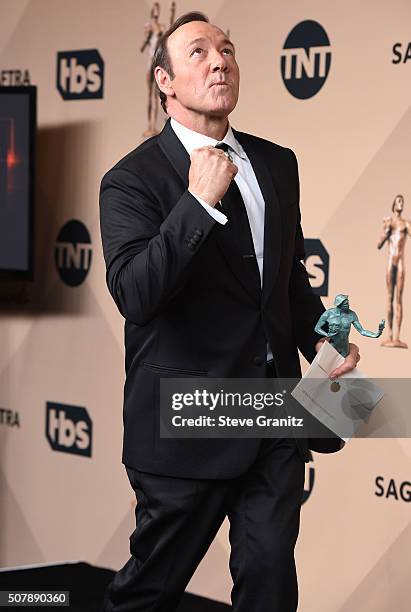 Kevin Spacey poses at the 22nd Annual Screen Actors Guild Awards at The Shrine Auditorium on January 30, 2016 in Los Angeles, California.