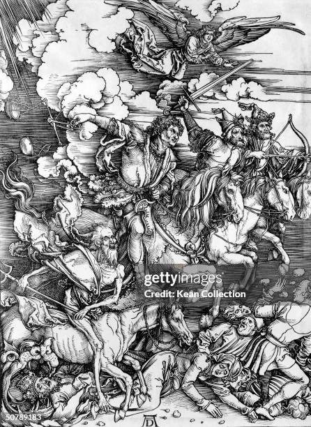 Woodcut illustration depicting the Four Horsemen of The Apocalypse, by German artist Albrecht Durer