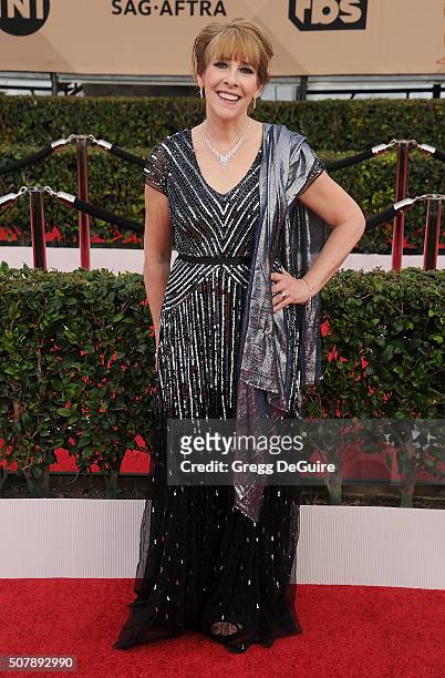Actress Phyllis Logan arrives at the 22nd Annual Screen Actors Guild Awards at The Shrine Auditorium on January 30, 2016 in Los Angeles, California.