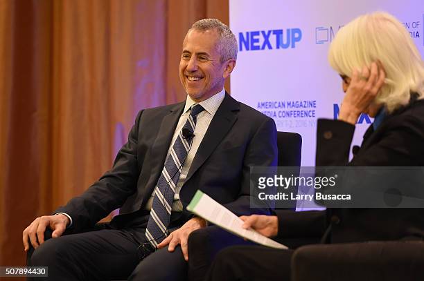 Restaurateur Daniel Meyer speaks onstage with Editorial director of Hearst Magazines Ellen Levine at the American Magazine Media Conference at Grand...
