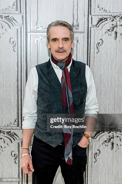 Oscar-winning actor Jeremy Irons discusses his portrayal of Avery Brundage in the film "Race" during AOL Build at AOL Studios In New York on February...