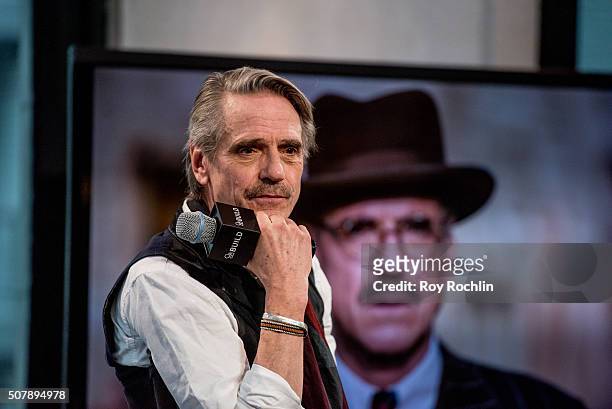 Oscar-winning actor Jeremy Irons discusses his portrayal of Avery Brundage in the film "Race" during AOL Build at AOL Studios In New York on February...