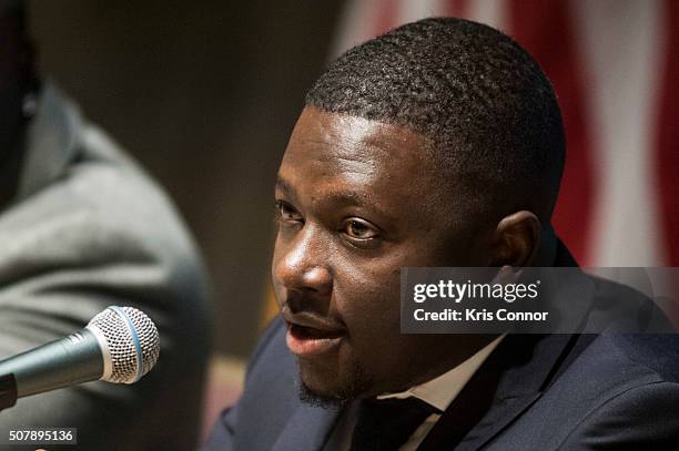 Thione Niang, partner in Lighting Africa, speak during an african energy initiative discussion at the U.S. Chamber of Commerce Headquarters in...
