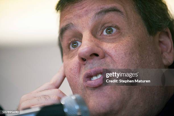 Republican presidential candidate, New Jersey Gov. Chris Christie speaks during a luncheon at the Bull Moose Club February 1, 2016 in downtown Des...