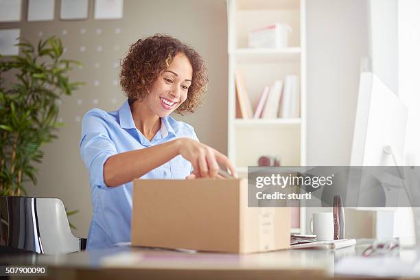 business parcel arrived - open box top stock pictures, royalty-free photos & images