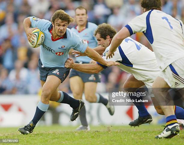 Adam Freier of the Waratahs in action during the Super 12 match between the NSW Waratahs and the Highlanders at Aussie Stadium, on May 1, 2004 in...